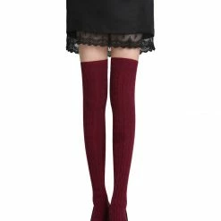 Allegra K Ladies Over Knee High Stretchy Skinny Fit Ribs Knitted Stockings