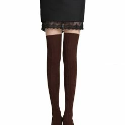 Allegra K Ladies Over Knee High Stretchy Skinny Fit Ribs Knitted Stockings