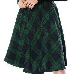 Allegra K Women Plaids Elastic Waist Knee Length Worsted A Line Skirt
