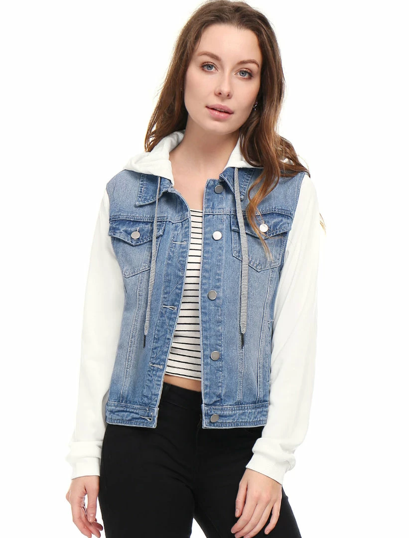 Women Allegra K Washed Denim Jacket With A Hood And Sleeves In Sweatshirt Fabric 27 Women Allegra K Washed Denim Jacket With A Hood And Sleeves In Sweatshirt Fabric