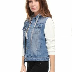 Women Allegra K Washed Denim Jacket With A Hood And Sleeves In Sweatshirt Fabric 76 Women Allegra K Washed Denim Jacket With A Hood And Sleeves In Sweatshirt Fabric