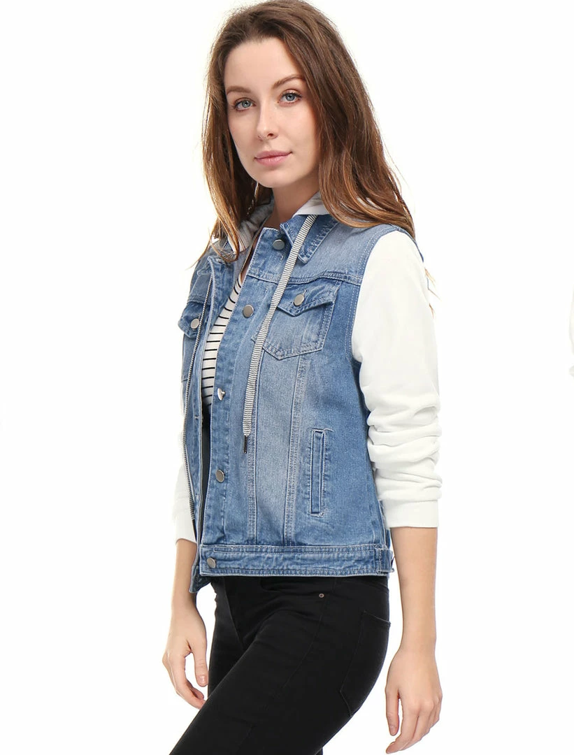 Women Allegra K Washed Denim Jacket With A Hood And Sleeves In Sweatshirt Fabric 28 Women Allegra K Washed Denim Jacket With A Hood And Sleeves In Sweatshirt Fabric