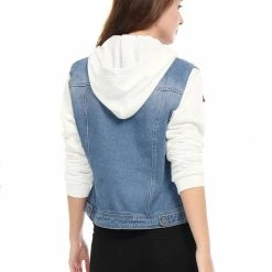 Women Allegra K Washed Denim Jacket With A Hood And Sleeves In Sweatshirt Fabric 77 Women Allegra K Washed Denim Jacket With A Hood And Sleeves In Sweatshirt Fabric