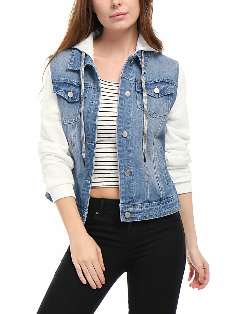 Women Allegra K Washed Denim Jacket With A Hood And Sleeves In Sweatshirt Fabric 25 Women Allegra K Washed Denim Jacket With A Hood And Sleeves In Sweatshirt Fabric