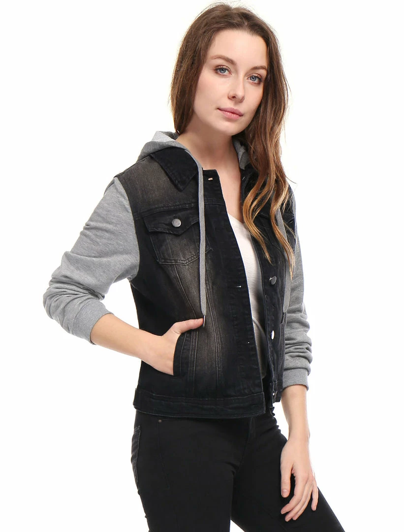 Women Allegra K Washed Denim Jacket With A Hood And Sleeves In Sweatshirt Fabric 21 Women Allegra K Washed Denim Jacket With A Hood And Sleeves In Sweatshirt Fabric