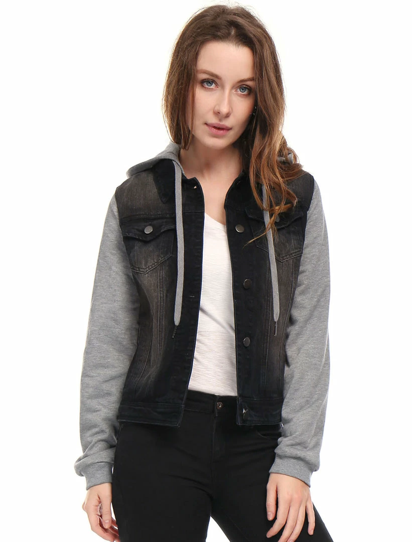 Women Allegra K Washed Denim Jacket With A Hood And Sleeves In Sweatshirt Fabric 22 Women Allegra K Washed Denim Jacket With A Hood And Sleeves In Sweatshirt Fabric