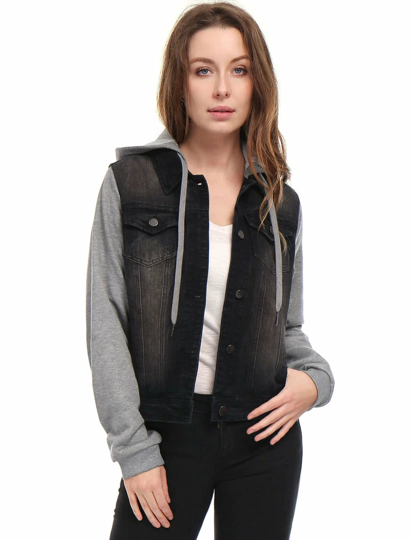 Women Allegra K Washed Denim Jacket With A Hood And Sleeves In Sweatshirt Fabric 23 Women Allegra K Washed Denim Jacket With A Hood And Sleeves In Sweatshirt Fabric