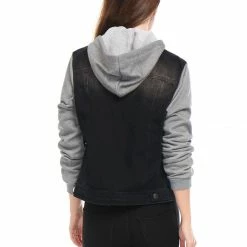 Women Allegra K Washed Denim Jacket With A Hood And Sleeves In Sweatshirt Fabric 72 Women Allegra K Washed Denim Jacket With A Hood And Sleeves In Sweatshirt Fabric