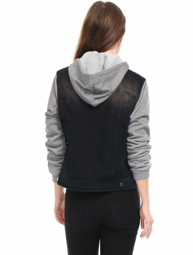 Women Allegra K Washed Denim Jacket With A Hood And Sleeves In Sweatshirt Fabric 24 Women Allegra K Washed Denim Jacket With A Hood And Sleeves In Sweatshirt Fabric