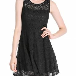 Allegra K Women's Floral Lace Sleeveless Semi Sheer Yoke Flare Mini Dress