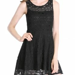 Allegra K Women's Floral Lace Sleeveless Semi Sheer Yoke Flare Mini Dress