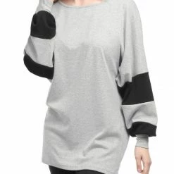 Women Allegra K Color Block Batwing Sleeves Oversize Tunic Top