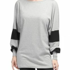 Women Allegra K Color Block Batwing Sleeves Oversize Tunic Top