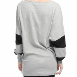 Women Allegra K Color Block Batwing Sleeves Oversize Tunic Top