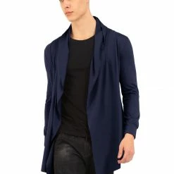 Allegra K C50 Men Shawl Collar Open Front Pockets High-Low Hem Long Cardigan 58 Allegra K C50 Men Shawl Collar Open Front Pockets High-Low Hem Long Cardigan