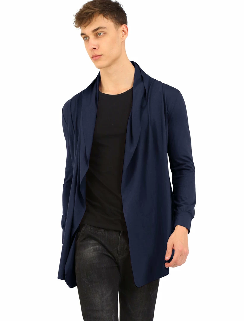 Allegra K C50 Men Shawl Collar Open Front Pockets High-Low Hem Long Cardigan 22 Allegra K C50 Men Shawl Collar Open Front Pockets High-Low Hem Long Cardigan