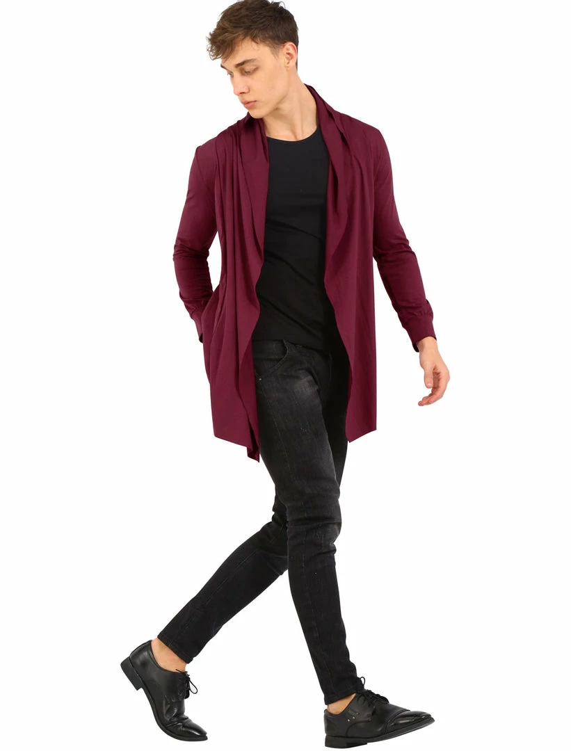 Allegra K C50 Men Shawl Collar Open Front Pockets High-Low Hem Long Cardigan 5 Allegra K C50 Men Shawl Collar Open Front Pockets High-Low Hem Long Cardigan