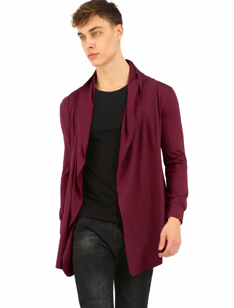 Allegra K C50 Men Shawl Collar Open Front Pockets High-Low Hem Long Cardigan 4 Allegra K C50 Men Shawl Collar Open Front Pockets High-Low Hem Long Cardigan