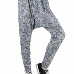 Allegra K Men Solid Black Elastic Waist Slant Pockets Harem Pants