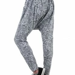 Allegra K Men Solid Black Elastic Waist Slant Pockets Harem Pants