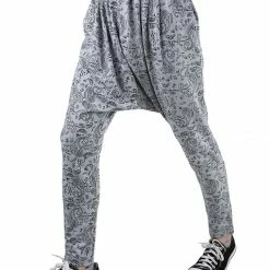 Allegra K Men Solid Black Elastic Waist Slant Pockets Harem Pants