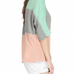 Allegra K Color Block Batwing Sleeves Chiffon Loose Tunic Blouse Women