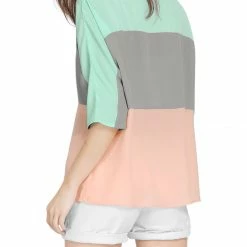 Allegra K Color Block Batwing Sleeves Chiffon Loose Tunic Blouse Women