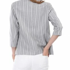 Allegra K Striped 3/4 Sleeves Open Front Notched Lapel Blazer Women 92 Allegra K Striped 3/4 Sleeves Open Front Notched Lapel Blazer Women