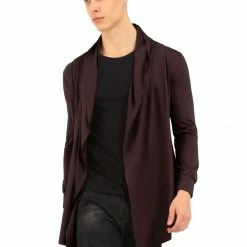 Allegra K C50 Men Shawl Collar Open Front Pockets High-Low Hem Long Cardigan 46 Allegra K C50 Men Shawl Collar Open Front Pockets High-Low Hem Long Cardigan