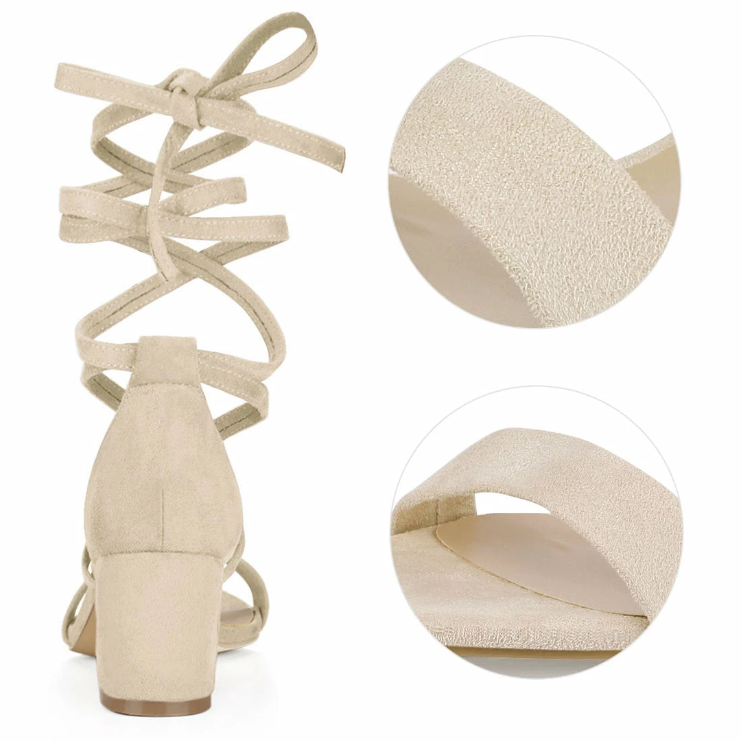 Allegra K Women's Lace Up Mid Chunky Heeled Sandals 12 Allegra K Women's Lace Up Mid Chunky Heeled Sandals