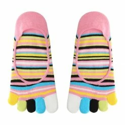 Allegra K Women Stripes Non Slip Seamless No Show Toe Socks Size 9-12