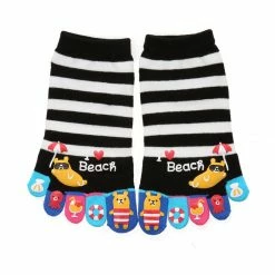 Allegra K Accessories Women 1 Pack Lightweight Stripes Cartoon Pattern Toe Socks 7-9