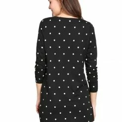 Allegra K Casual Round Neck Polka Dot Long Sleeves Top Women