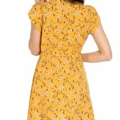 Allegra K Clothing Women Floral Crossover V Neck Petal Sleeves Flowy Dress With Belt