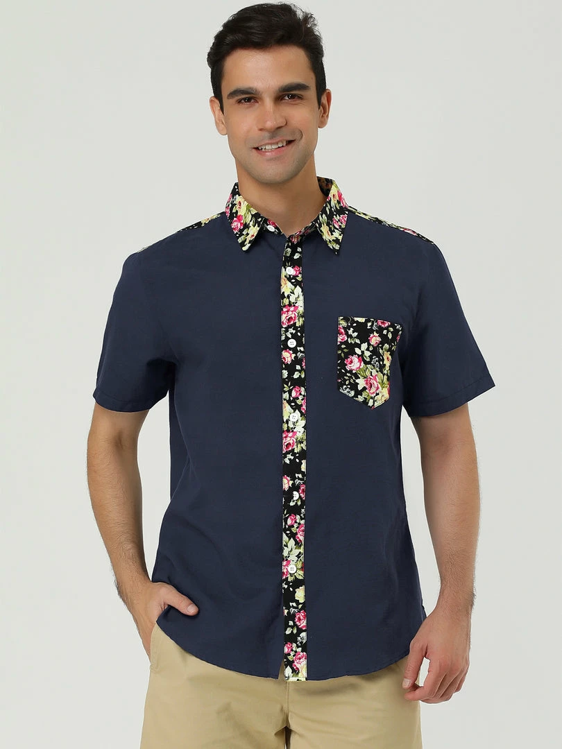 Allegra K 1310 8838 Men Summer Floral Print Pocket Short Sleeve Button Down Hawaiian Shirt 50 Allegra K 1310 8838 Men Summer Floral Print Pocket Short Sleeve Button Down Hawaiian Shirt