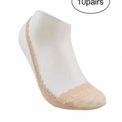 Allegra K Women Heelless Lace Back No Show Half Socks 10 Pack Accessories