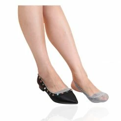 Allegra K Women Heelless Lace Back No Show Half Socks 10 Pack Accessories
