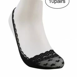 Allegra K Women Heelless Lace Back No Show Half Socks 10 Pack Accessories