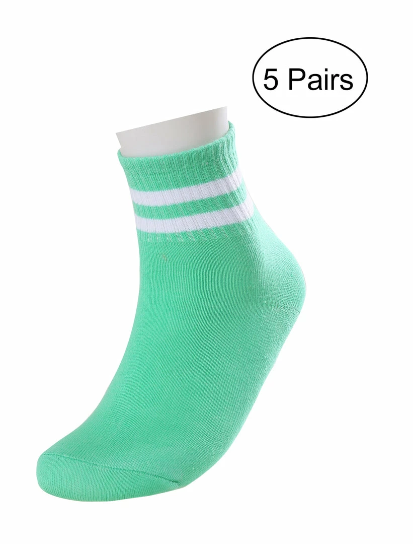 Allegra K Women Cuff Stripes Pattern Cotton Breathable Crew Socks 5 Pack 9-11 5 Allegra K Women Cuff Stripes Pattern Cotton Breathable Crew Socks 5 Pack 9-11