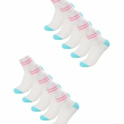 Allegra K Women 10 Pack Color Block Striped Pattern Cuff Cotton Crew Socks 10-12 Accessories