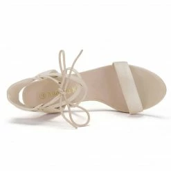 Allegra K YFL846-2 Women Open Toe Ankle Tie High Chunky Heeled Sandals