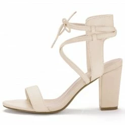 Allegra K YFL846-2 Women Open Toe Ankle Tie High Chunky Heeled Sandals