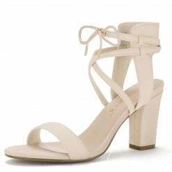 Allegra K YFL846-2 Women Open Toe Ankle Tie High Chunky Heeled Sandals