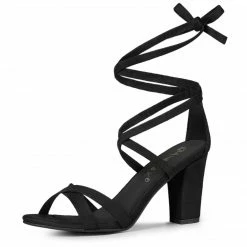 Allegra K YFL846-3 Women's Open Toe Lace-Up High Block Heeled Sandals