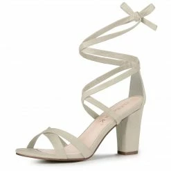 Allegra K YFL846-3 Women's Open Toe Lace-Up High Block Heeled Sandals