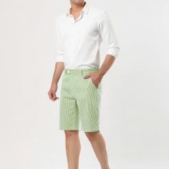 Allegra K Men's Summer Shorts Stripe Slim Fit Flat Front Seersucker Chino Short Pants