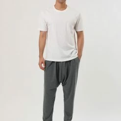 Allegra K Men Solid Black Elastic Waist Slant Pockets Harem Pants