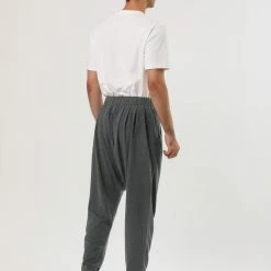 Allegra K Men Solid Black Elastic Waist Slant Pockets Harem Pants