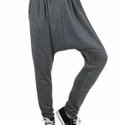 Allegra K Men Solid Black Elastic Waist Slant Pockets Harem Pants