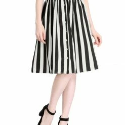 Allegra K Women's Stripes Button Front Elastic Back A Line Midi Skirt 121 Allegra K Women's Stripes Button Front Elastic Back A Line Midi Skirt